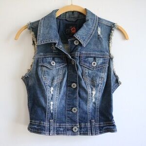 G by Guess Distressed Blue Mini Denim Jean Vest